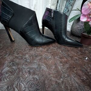 Vince Camuto Black Croc-Pattern Heeled Boots